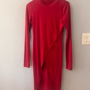 SHEIN Red Bodycon Long Sleeve High-Low Top